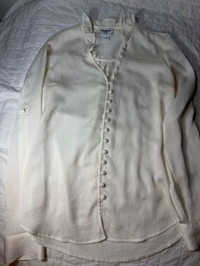 Express Ivory Ruffle-Trim Button Front Poerofino Blouse